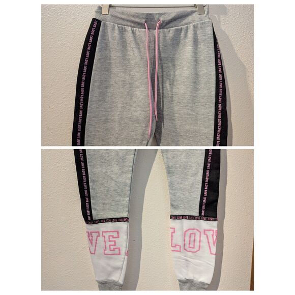 Bobbie Brooks LOVE gray, pink, white sweatpants jogger pants Sz S - Picture 3 of 10